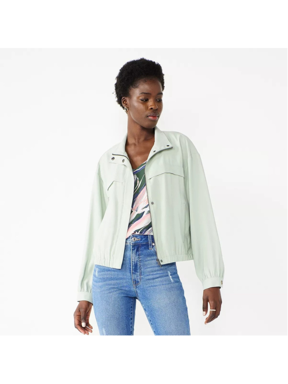Nine West Drapey Bomber Jacket Size Medium Mada Green MSRP $60